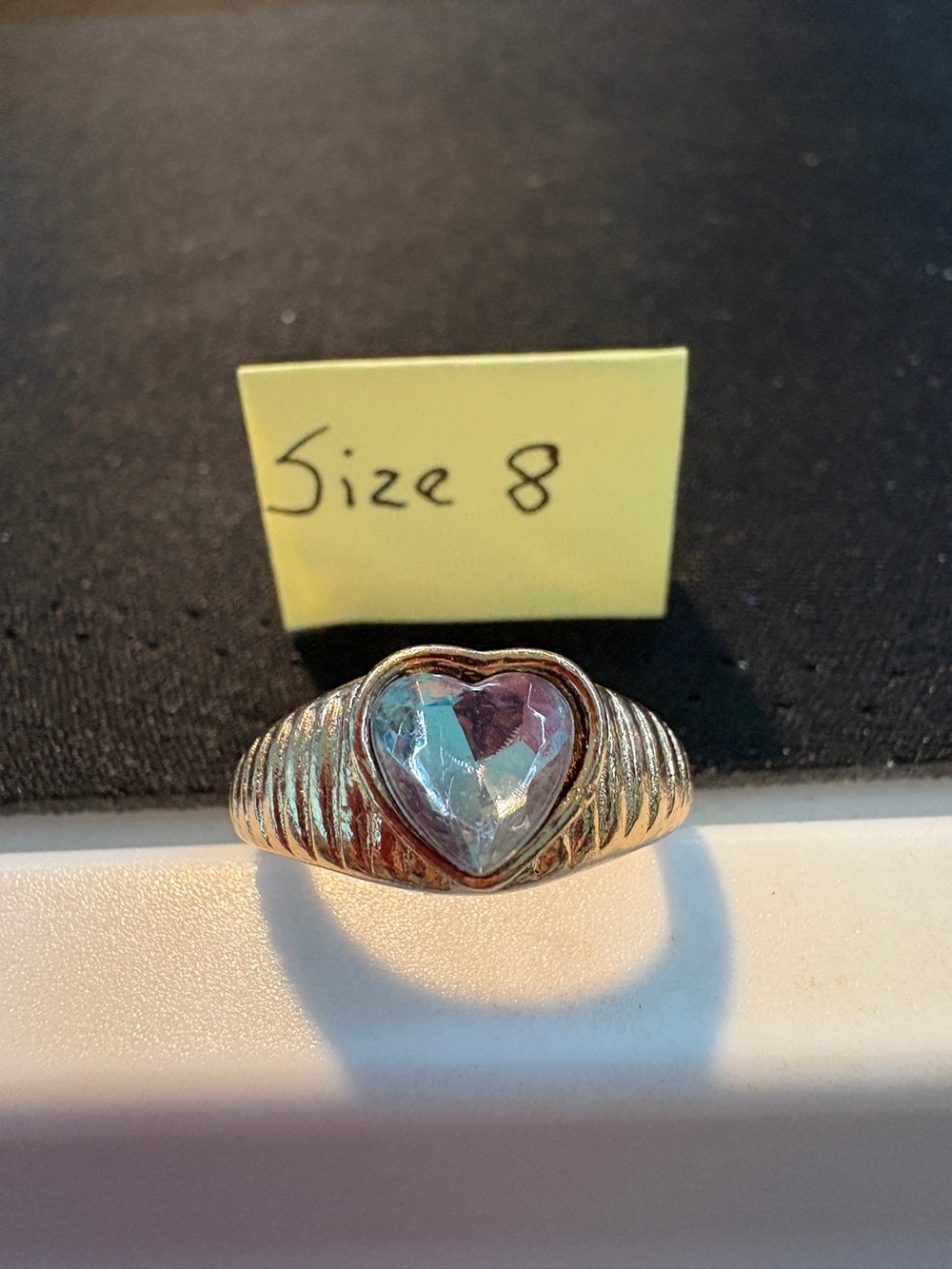 Heart Crystal Stone Ring - Size 8